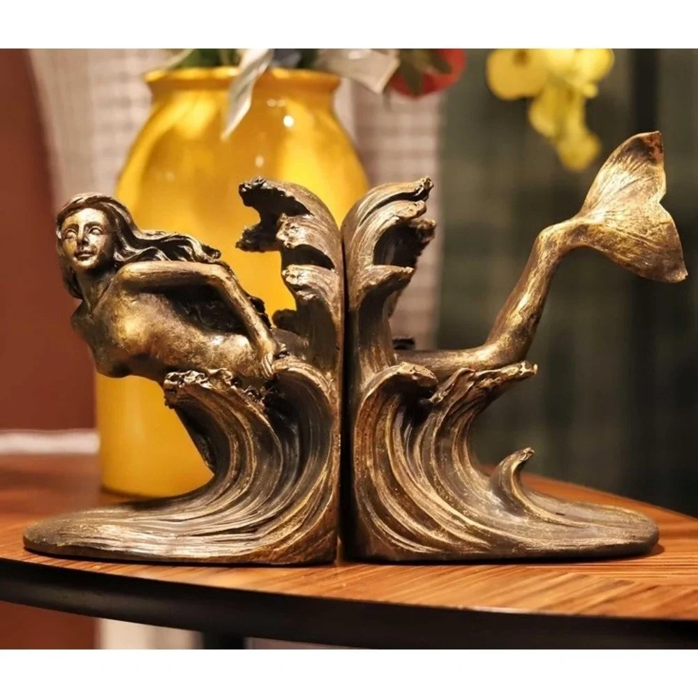 Mermaid Bookends Set Vtg Look  Nautical Decor for Home & Office Shelves NEW